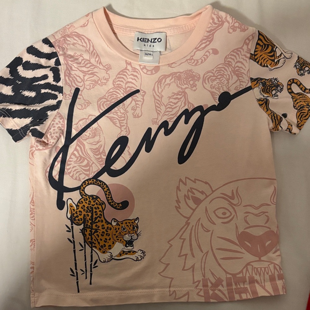 Kenzo Kids Peach and Black Animal Print T-Shirt